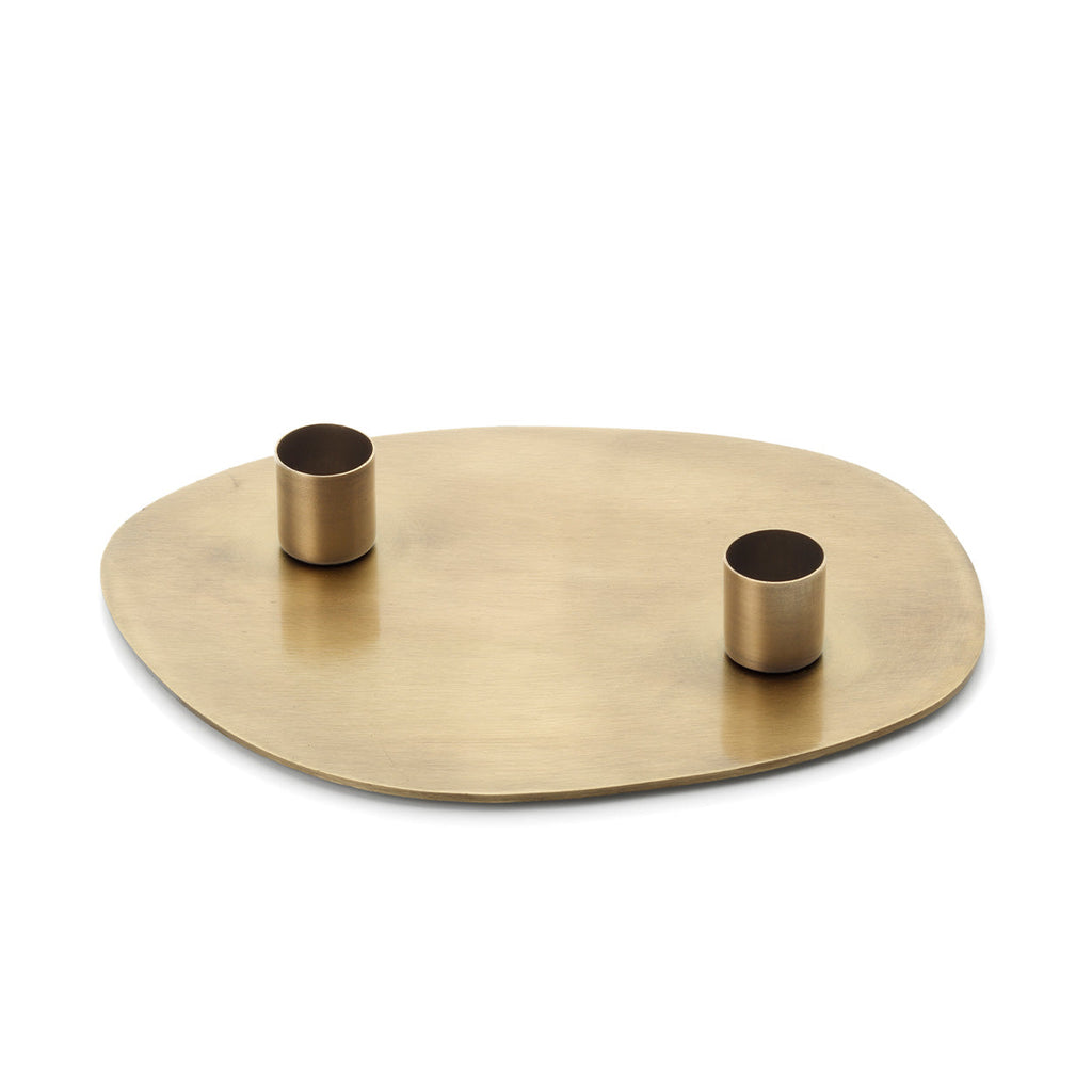 Plateau bougeoir ovale doré à deux douilles 20 cm