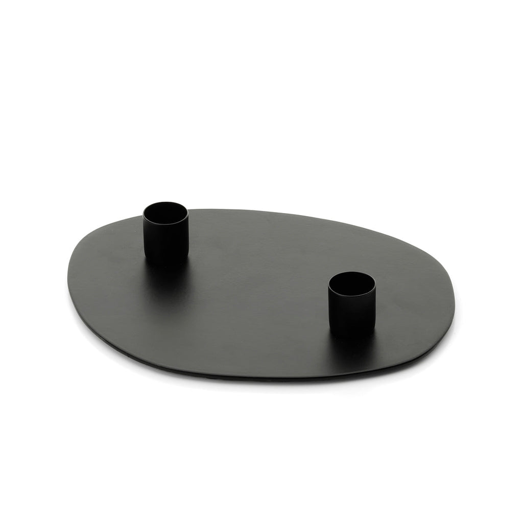 Plateau bougeoir ovale noir à deux douilles 20 cm