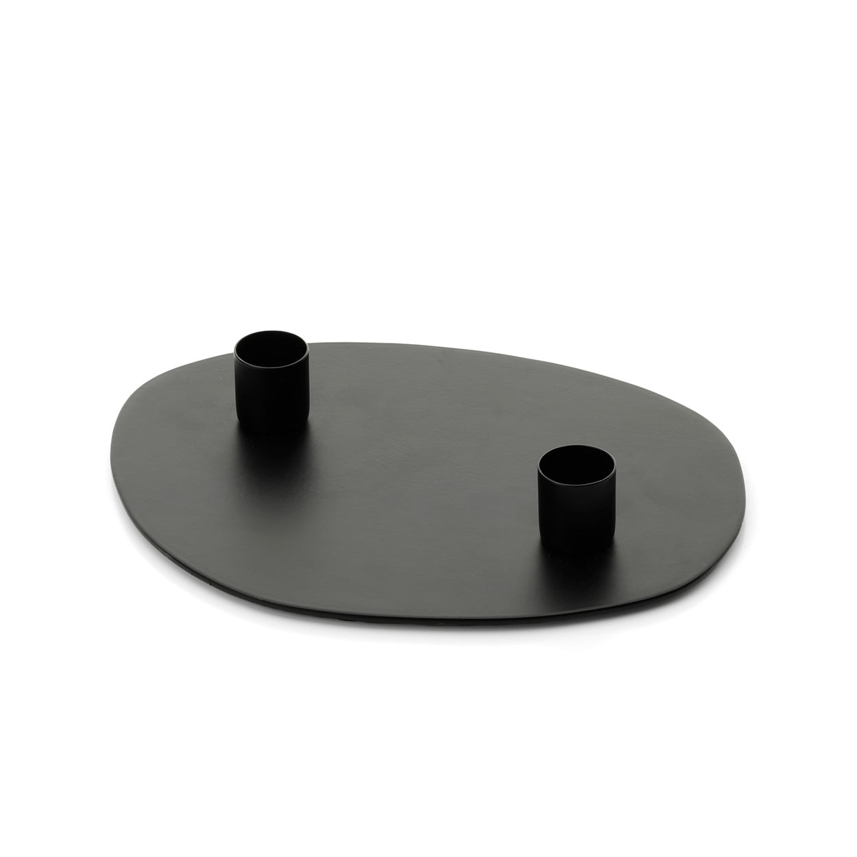 Plateau bougeoir ovale noir à deux douilles 20 cm
