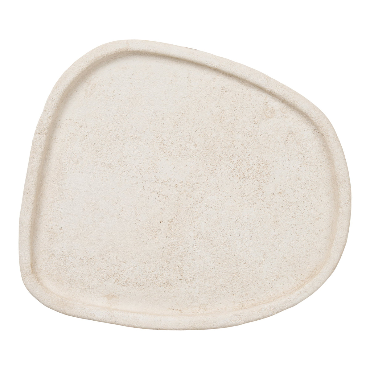 Plateau décoratif en ciment beige de forme organique vu de dessus avec son rebord arrondi