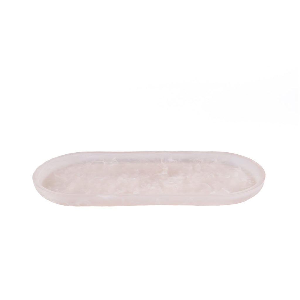 Plateau ovale décoratif en résine rose nacré 44 cm