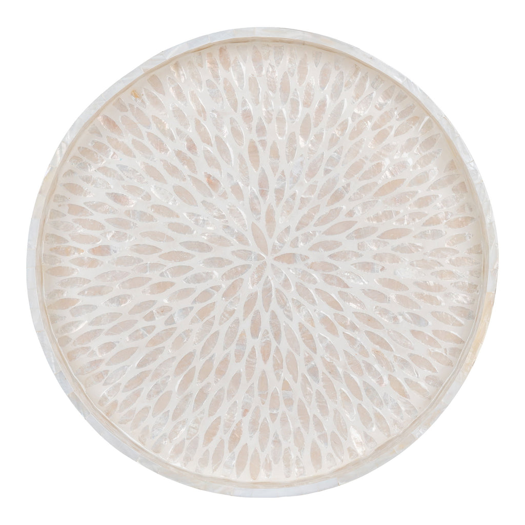 Plateau capiz nacré vue de dessus motif rayonnant mosaïque irisée Ø40 cm