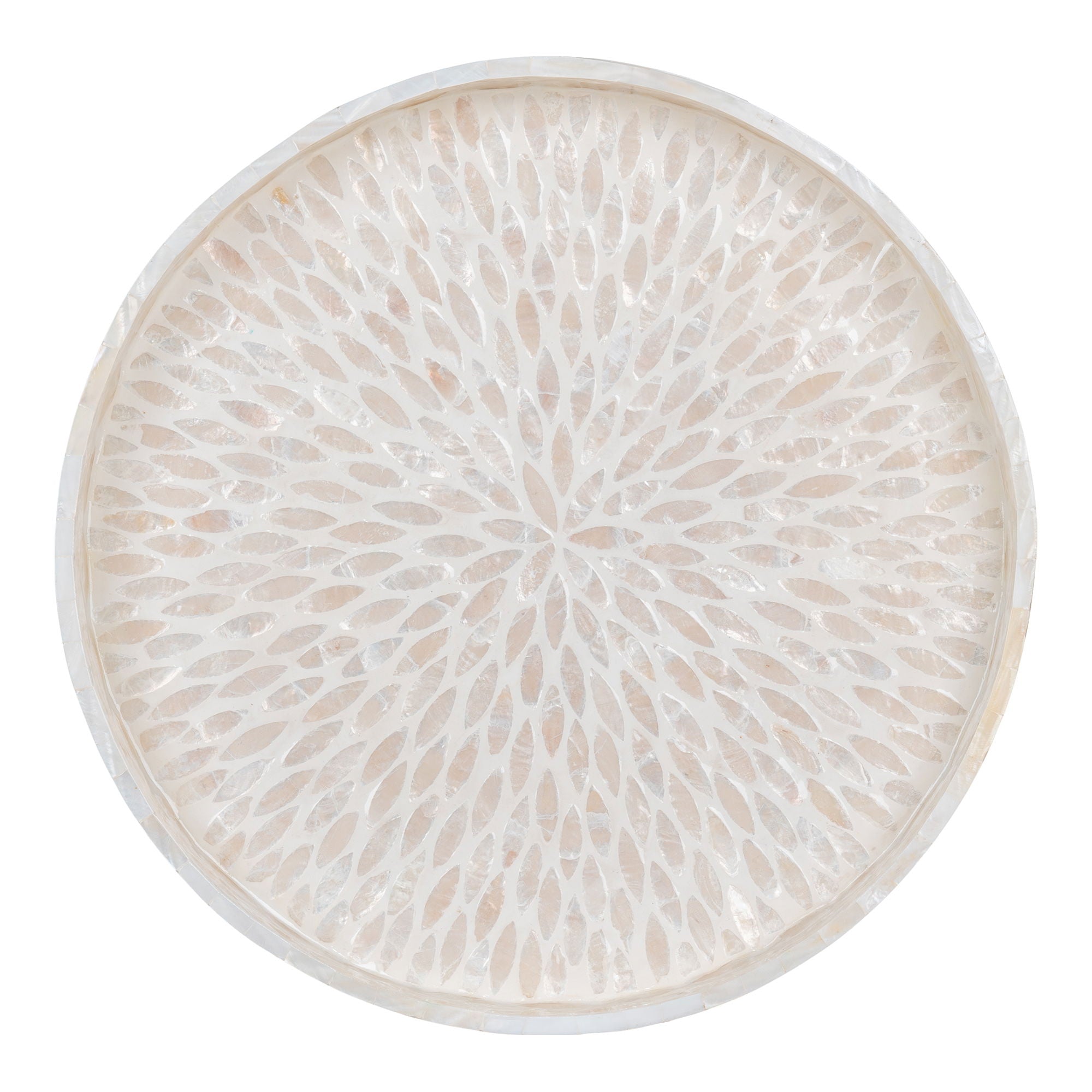 Plateau capiz nacré vue de dessus motif rayonnant mosaïque irisée Ø40 cm
