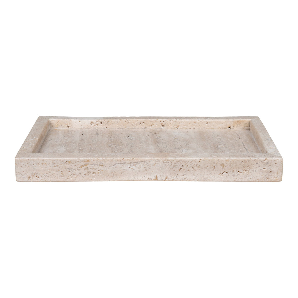 Plateau travertin naturel beige crème rectangle 30,5x15x3 cm vue de face