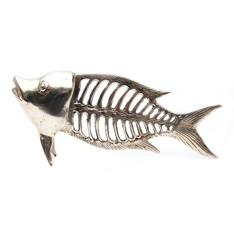 Dimensions Poisson décoratif Fish Bone en laiton argenté 20 cm