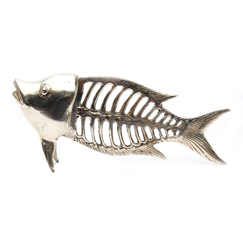 Poisson décoratif Fish Bone en laiton argenté 20 cm