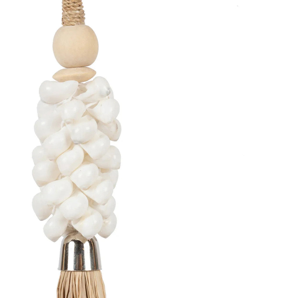 Pompon décoratif en cauris et raphia à virole métal 40 cm, vue 3
