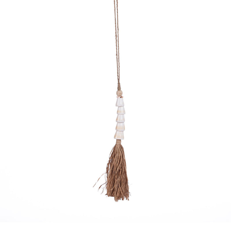 Dimensions Pompon décoratif Cone en coquillages empilés et raphia 75 cm