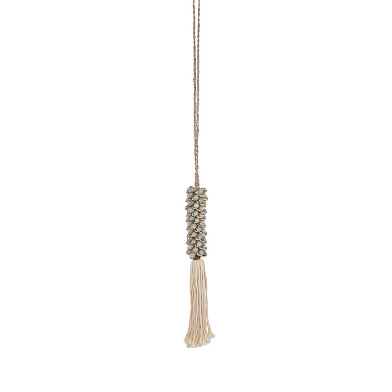 Dimensions Pompon décoratif en coquillages gris et coton écru 80 cm