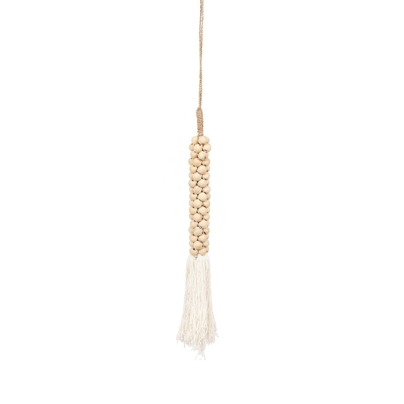 Dimensions Pompon décoratif en perles de bois et coton écru 80 cm