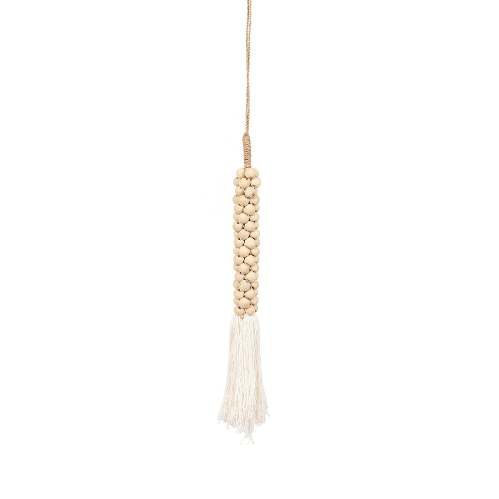 Pompon décoratif en perles de bois et coton écru 80 cm