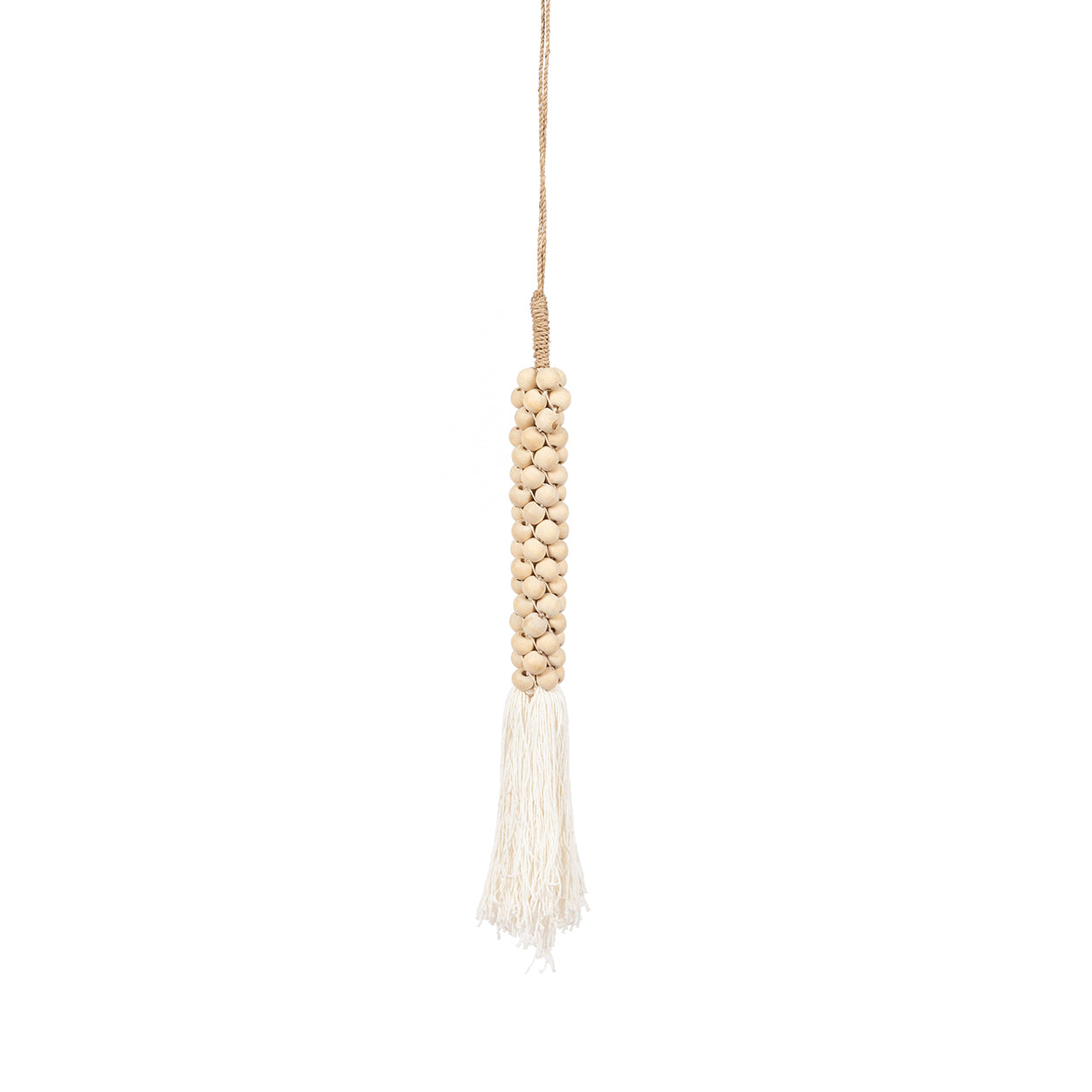Pompon décoratif en perles de bois et coton écru 80 cm