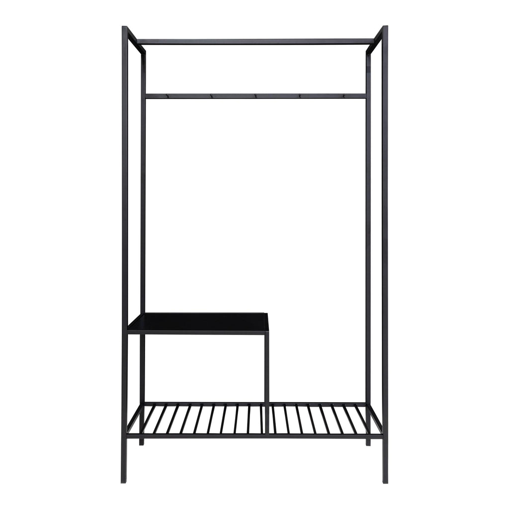 Portant vestiaire Vita acier noir tringle étagère grille filaire vue de face