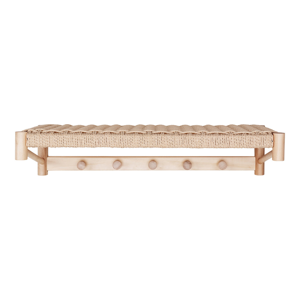 Porte-chapeaux mural Abano bois naturel corde tressée 5 patères vue de face