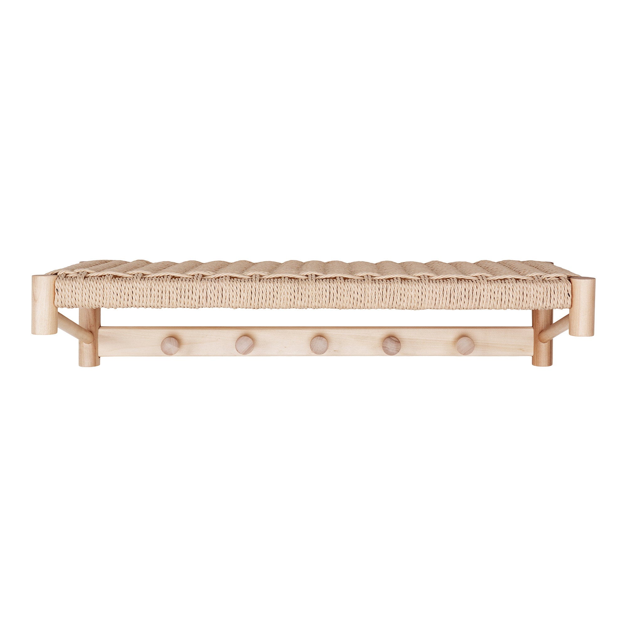 Porte-chapeaux mural Abano bois naturel corde tressée 5 patères vue de face