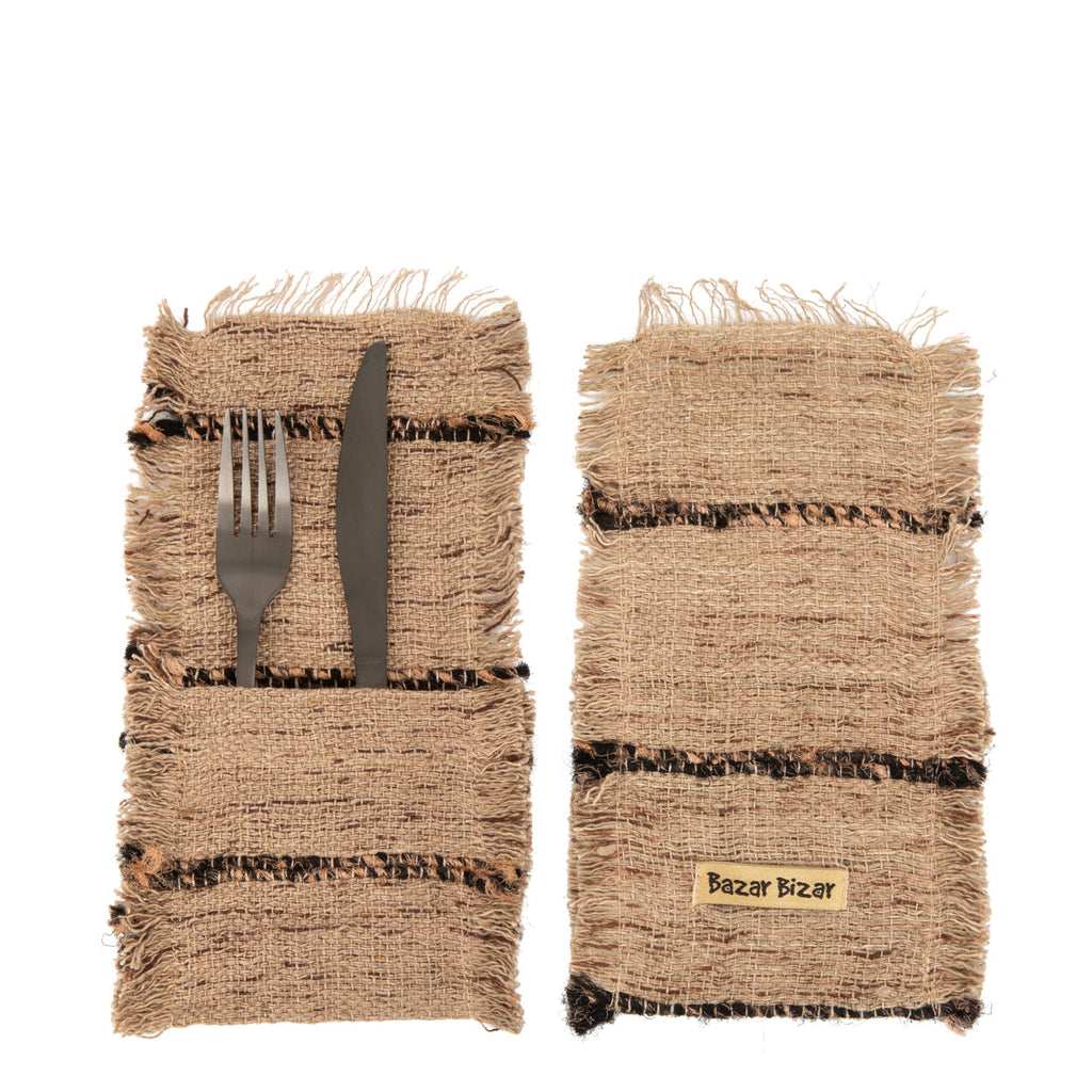 Porte-couverts Oh My Gee en coton beige à rayures noires