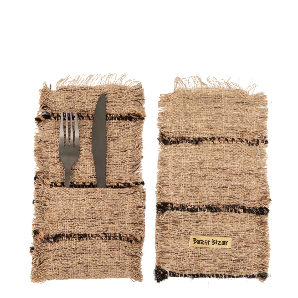 Porte-couverts Oh My Gee en coton beige à rayures noires