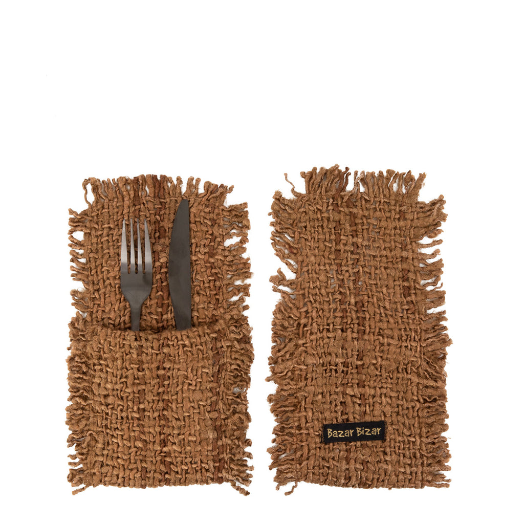 Porte-couverts Oh My Gee en coton brun caramel