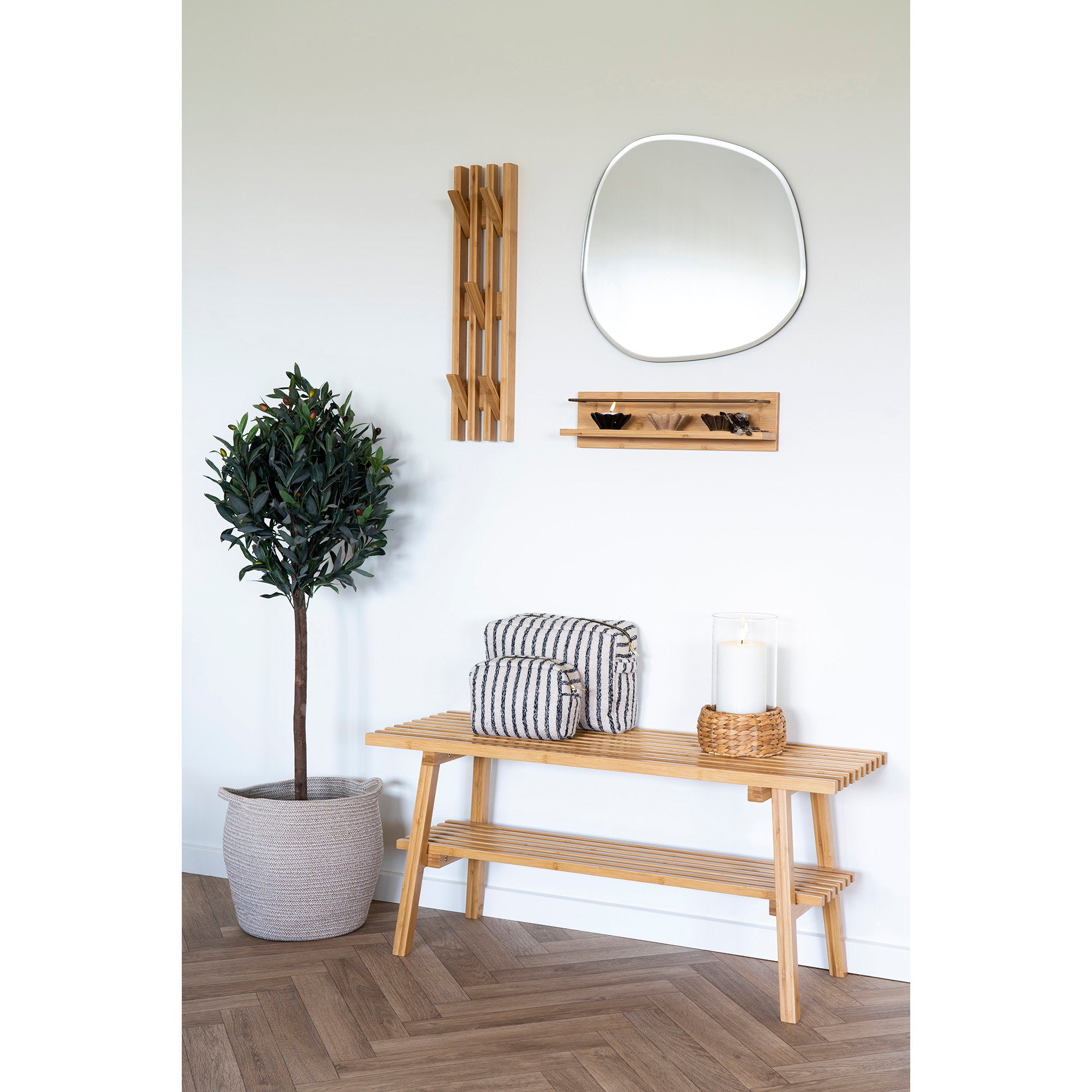 Porte-manteau Ember bambou naturel ambiance entrée banc bambou miroir style scandinave naturel
