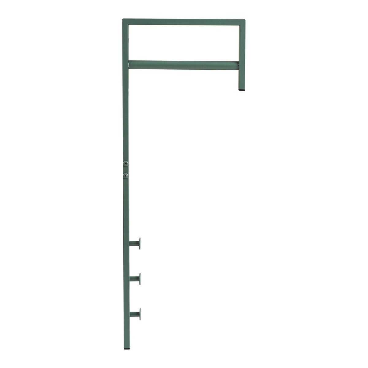 Porte-manteau mural Trento métal vert sauge vu de profil avec le cadre qui avance du mur