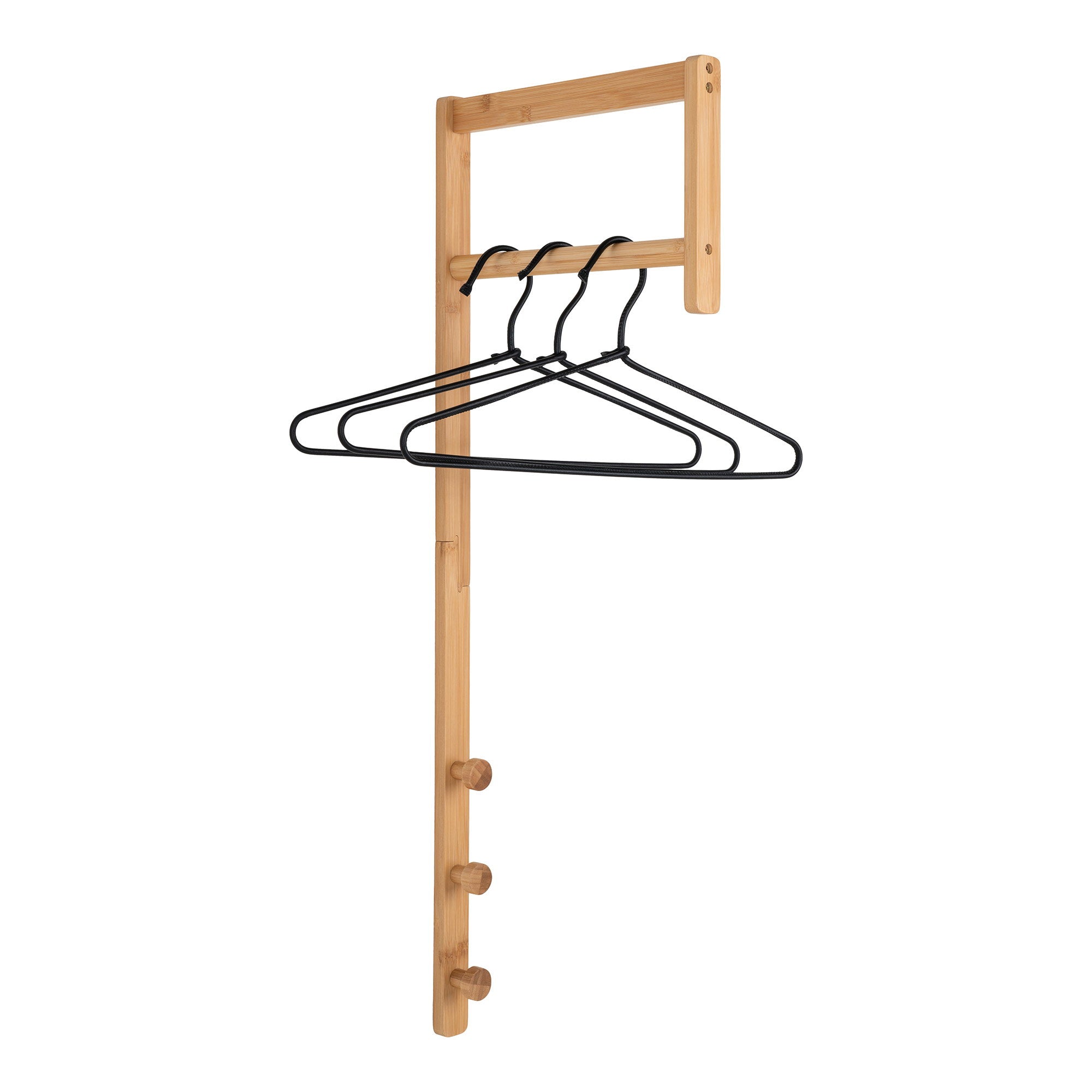 Porte-manteau mural Trento bambou naturel avec cintres noirs barre penderie vue produit