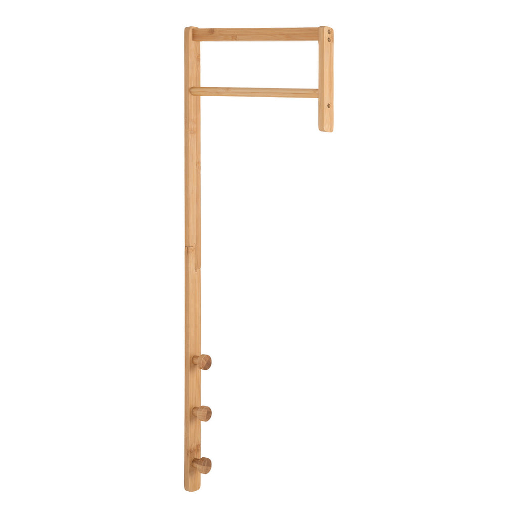Porte-manteau mural Trento bambou naturel FSC barre penderie 3 crochets vue trois quarts