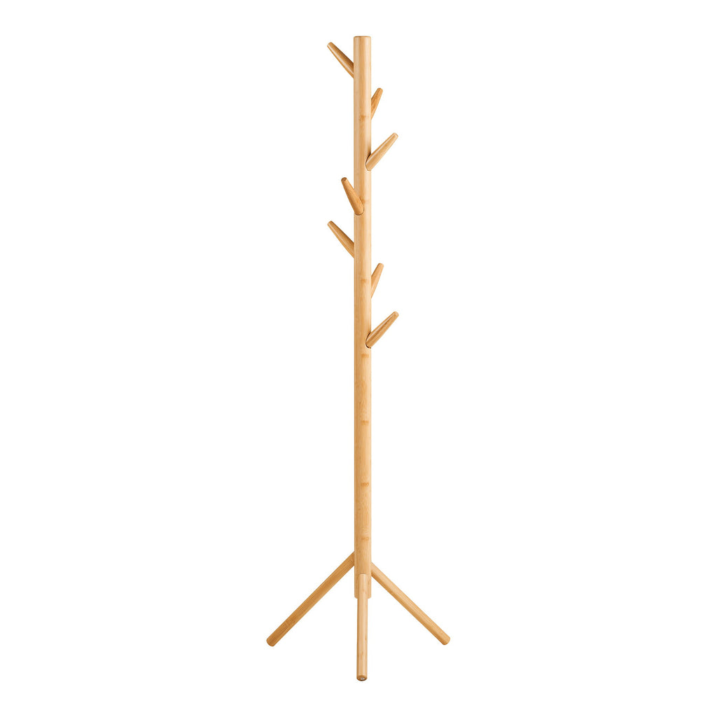 Porte-manteaux Wanaka bambou naturel 8 crochets H163 cm base trépied vue de face
