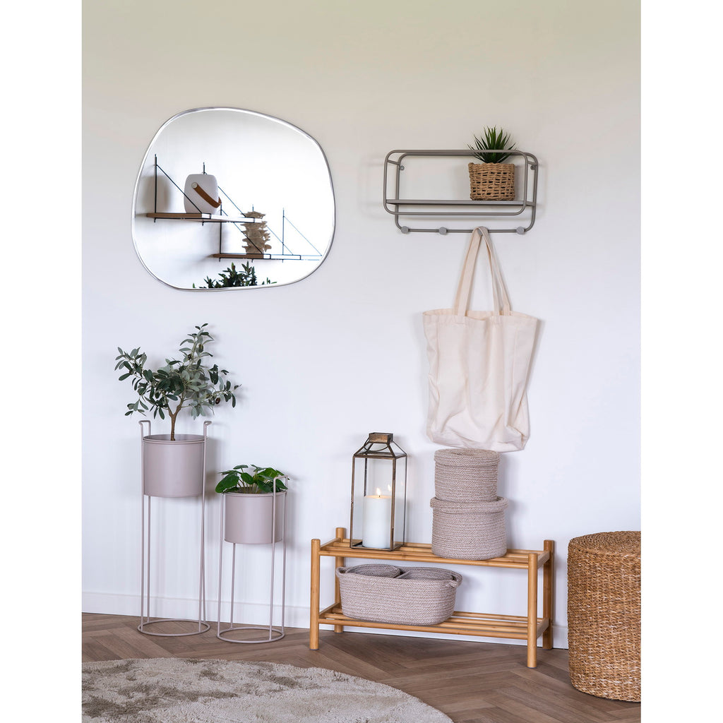 Set 2 porte-plantes Rabo sable avec olivier et Monstera décoration entrée miroir bambou