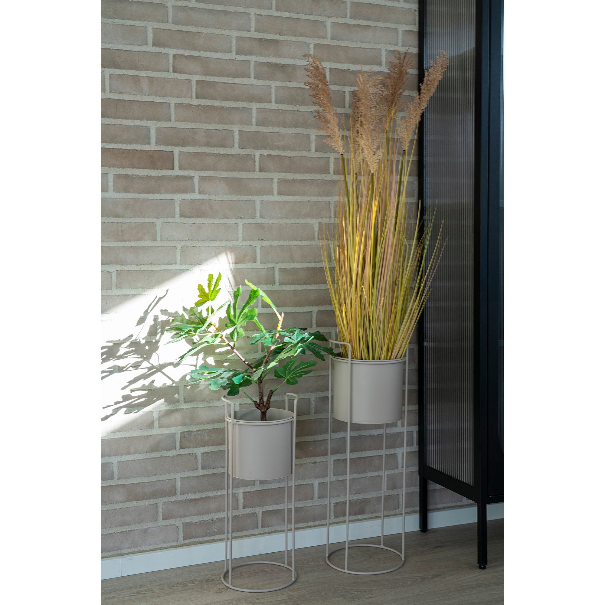 Set 2 porte-plantes Rabo sable avec plantes artificielles décoration extérieur mur brique