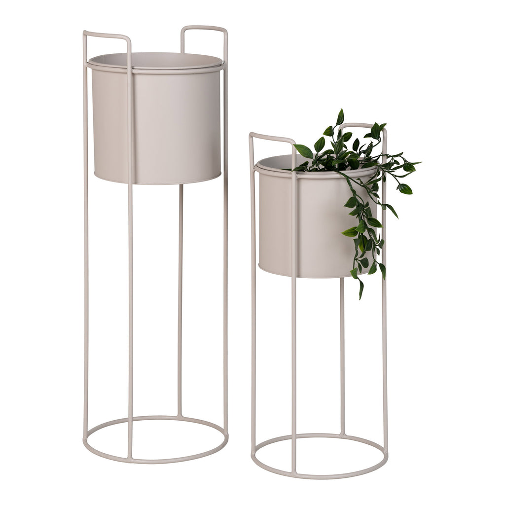 Set 2 porte-plantes Rabo sable avec plante retombante vue angle trois-quarts fond blanc