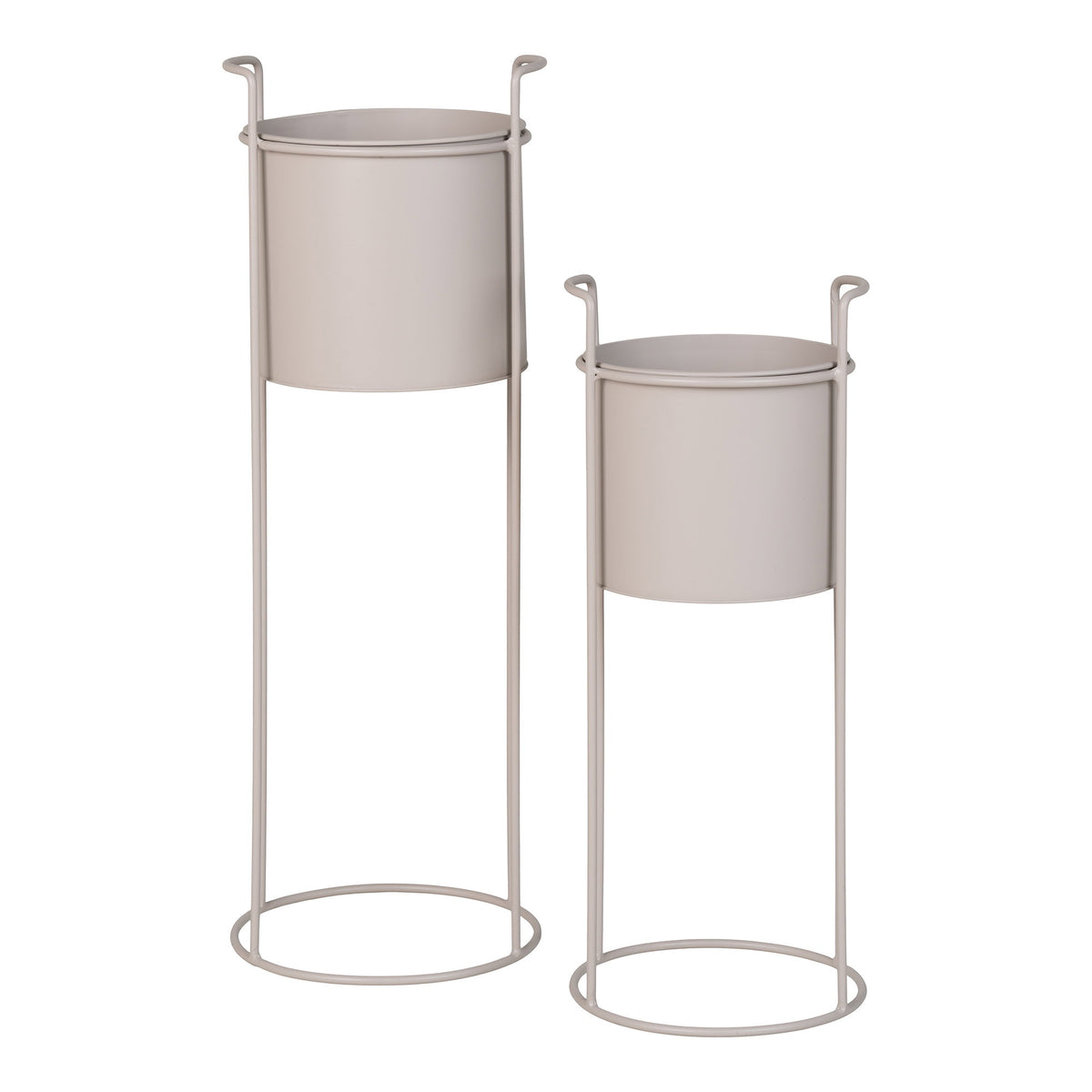 Lot de 2 porte-plantes Rabo sable en acier cache-pots cylindriques sur structures filaires à anses