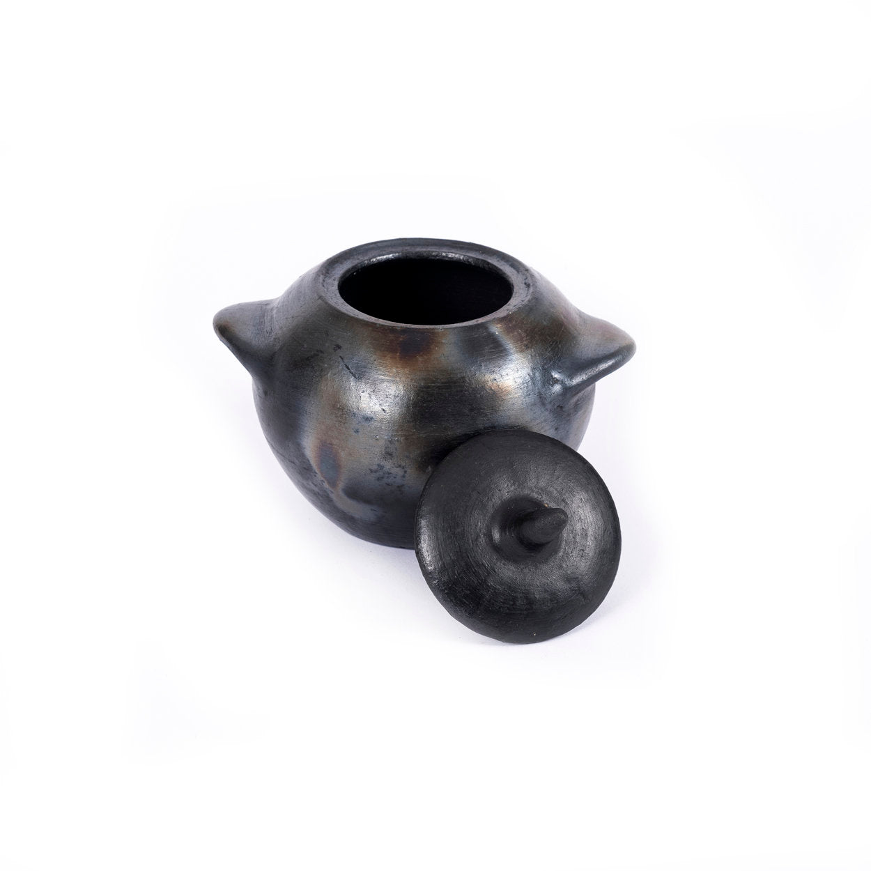 Pot à couvercle en terre cuite noircie au feu 9 cm, vue 6