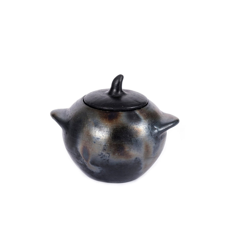Dimensions Pot à couvercle en terre cuite noircie au feu 9 cm