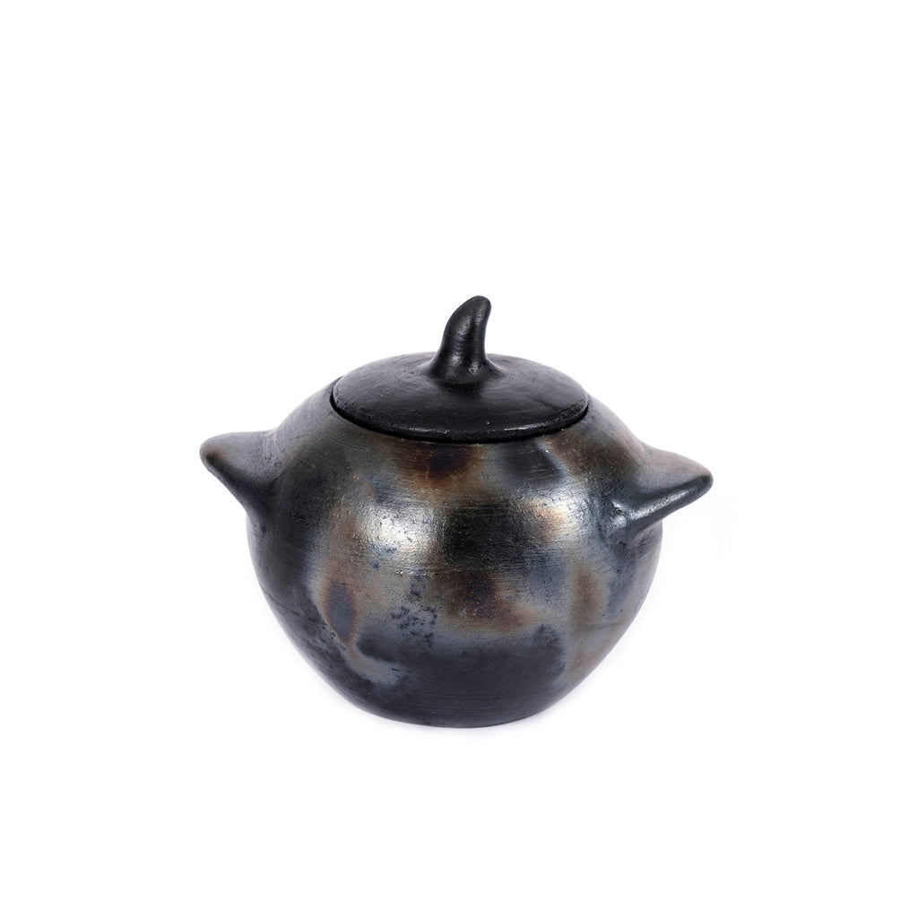 Pot à couvercle en terre cuite noircie au feu 9 cm