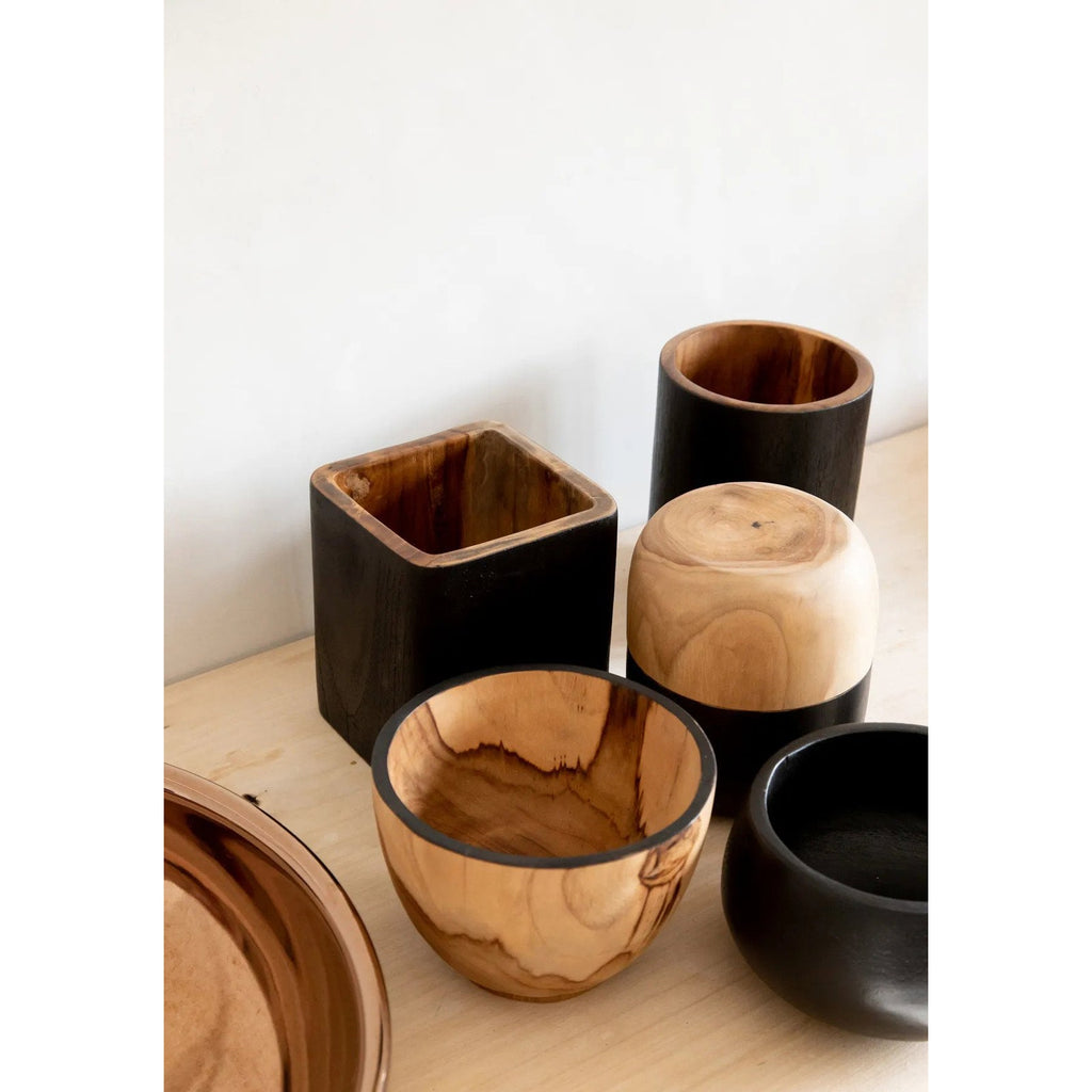 Pot couvert Bondi en teck naturel et noir 12 cm, vue 4