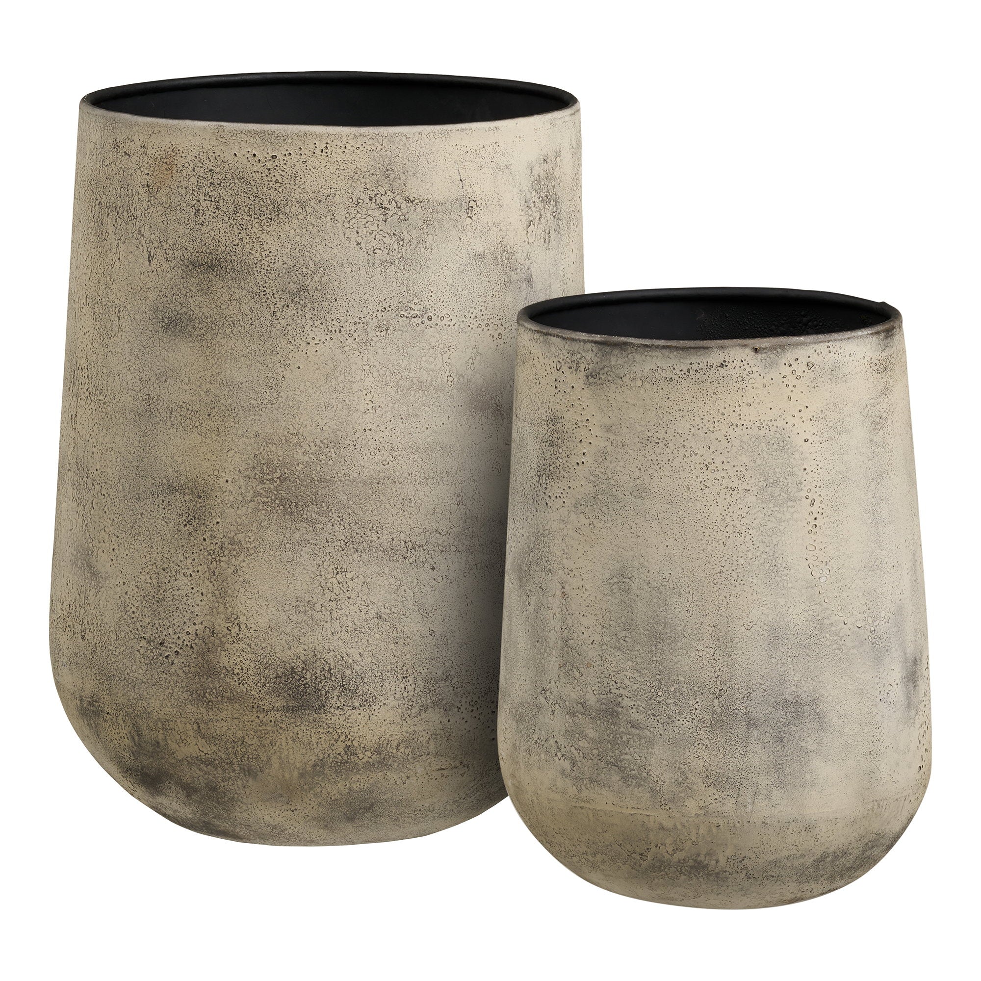 Pot décoratif Hou métal beige doré antique set 2 pièces vue trois quarts lumière chaude