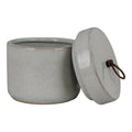 Pot grès gris moucheté couvercle corde tressée Ø10,5xH10 cm ouvert vue trois quarts