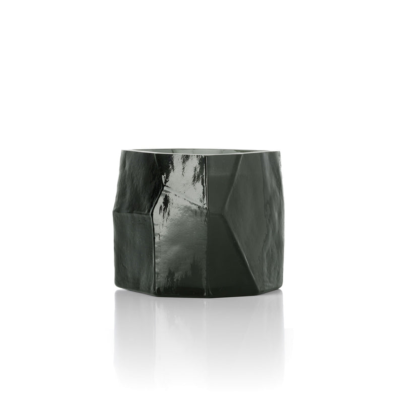 Dimensions Pot photophore en verre vert fumé à facettes 9 cm