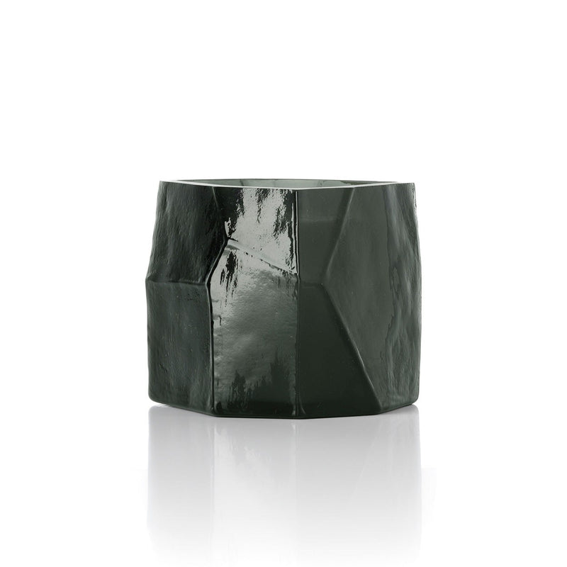 Dimensions Pot photophore en verre vert profond à facettes irrégulières 9 cm