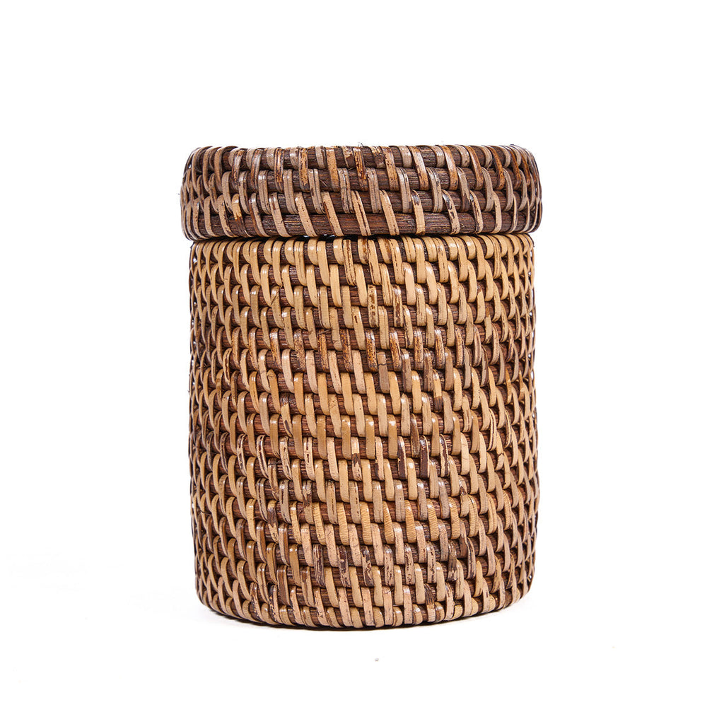 Pot de rangement à couvercle en rotin tressé 12 cm