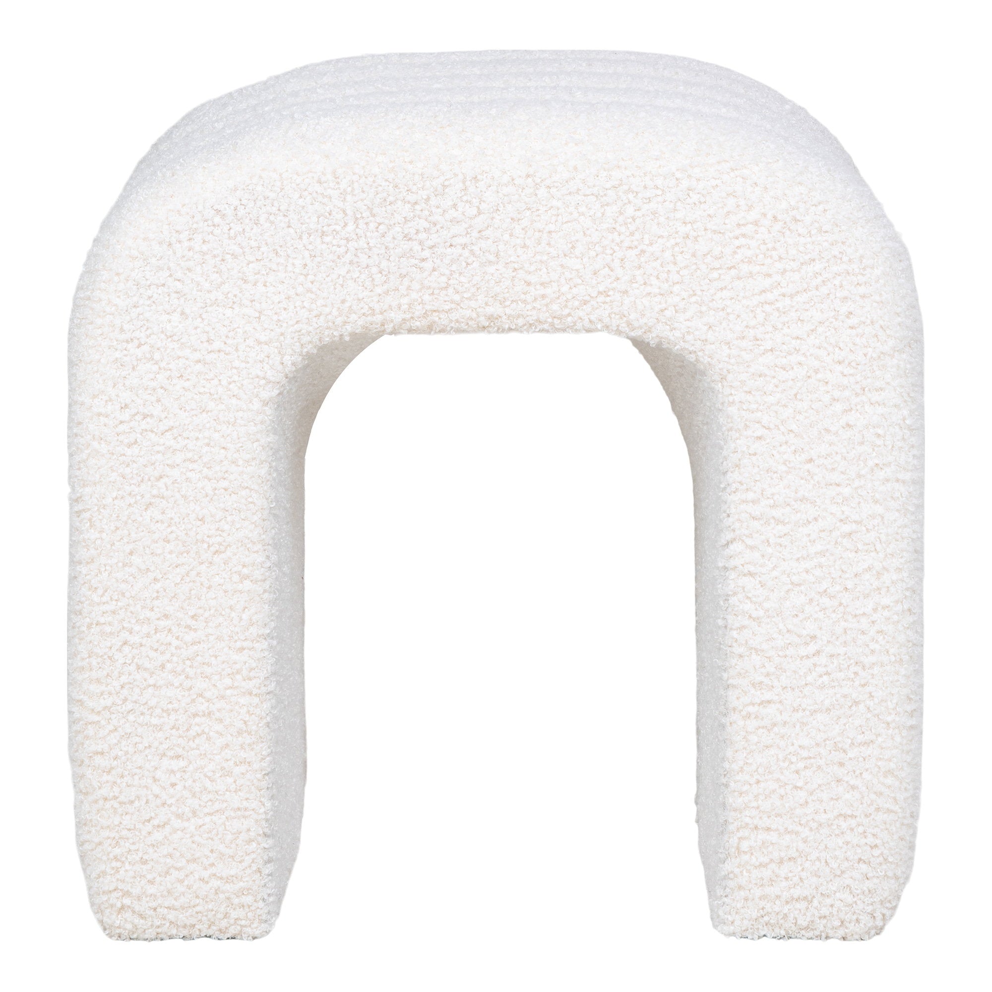 Pouf Colma bouclé blanc arche ouverte vue de face 42x41x36 cm