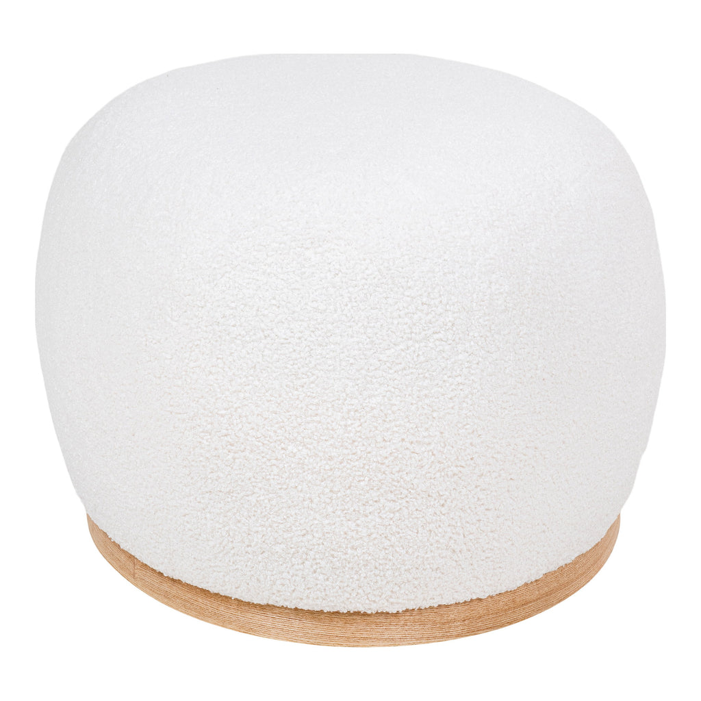 Pouf Manhattan bouclé blanc 88,5x54,5 cm socle bois vue dessus trois quarts