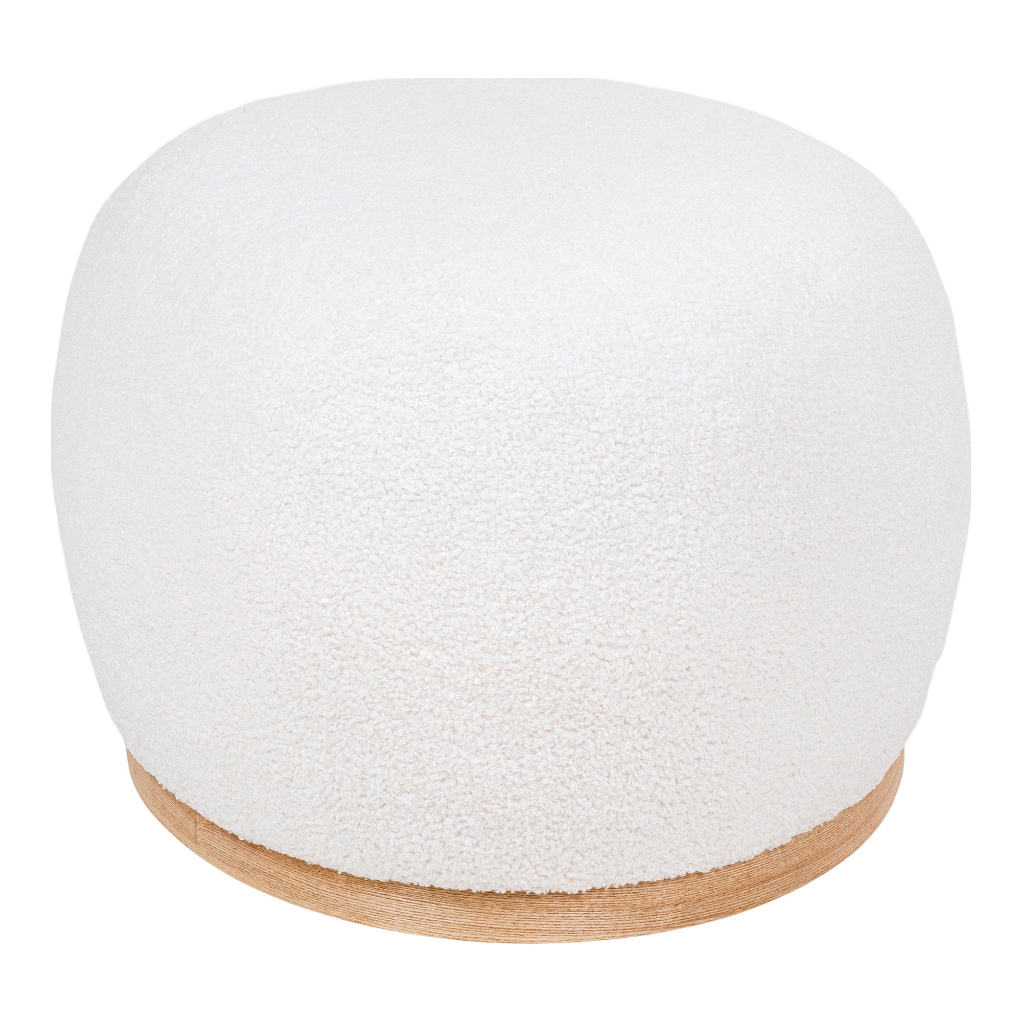 Pouf Manhattan bouclé blanc 88,5x54,5 cm socle bois vue dessus trois quarts