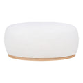 Pouf Manhattan bouclé blanc ovale XXL socle bois naturel vue de face