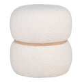 Pouf Milford bouclé blanc Ø38 cm ceinture bois naturel double galbe vue de face