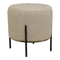 Pouf Alford bouclette teddy crème Ø35,5 cm pieds métal noir vue trois quarts