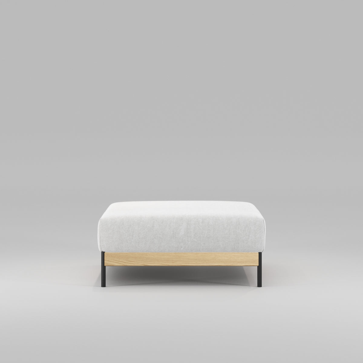 Pouf Bowie en chêne et tissu gris clair vu de face