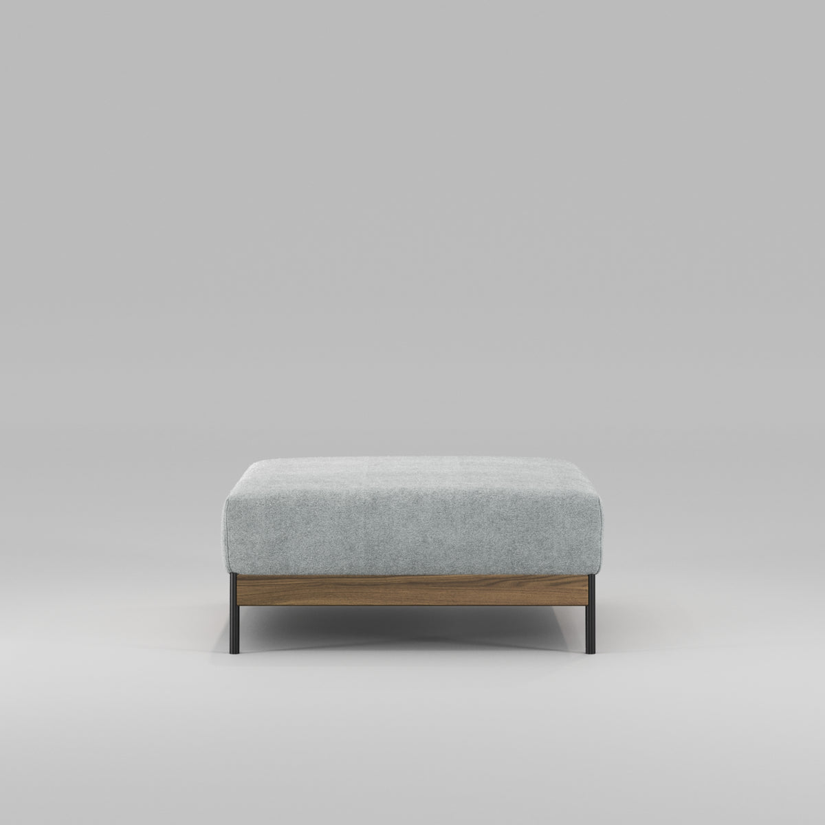 Pouf Bowie en noyer et tissu gris-vert vu de face