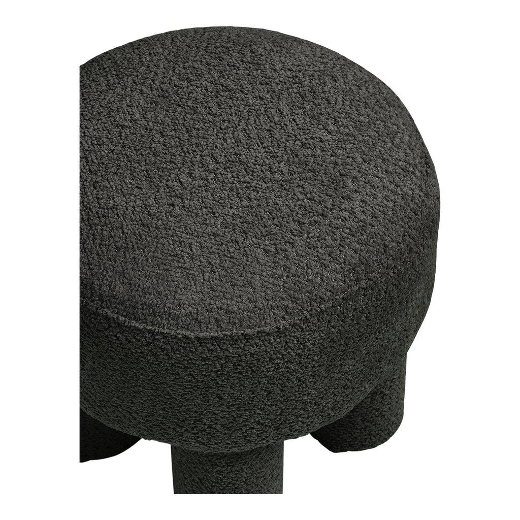 Détail texture bouclée assise ronde pouf Canberra anthracite gros plan