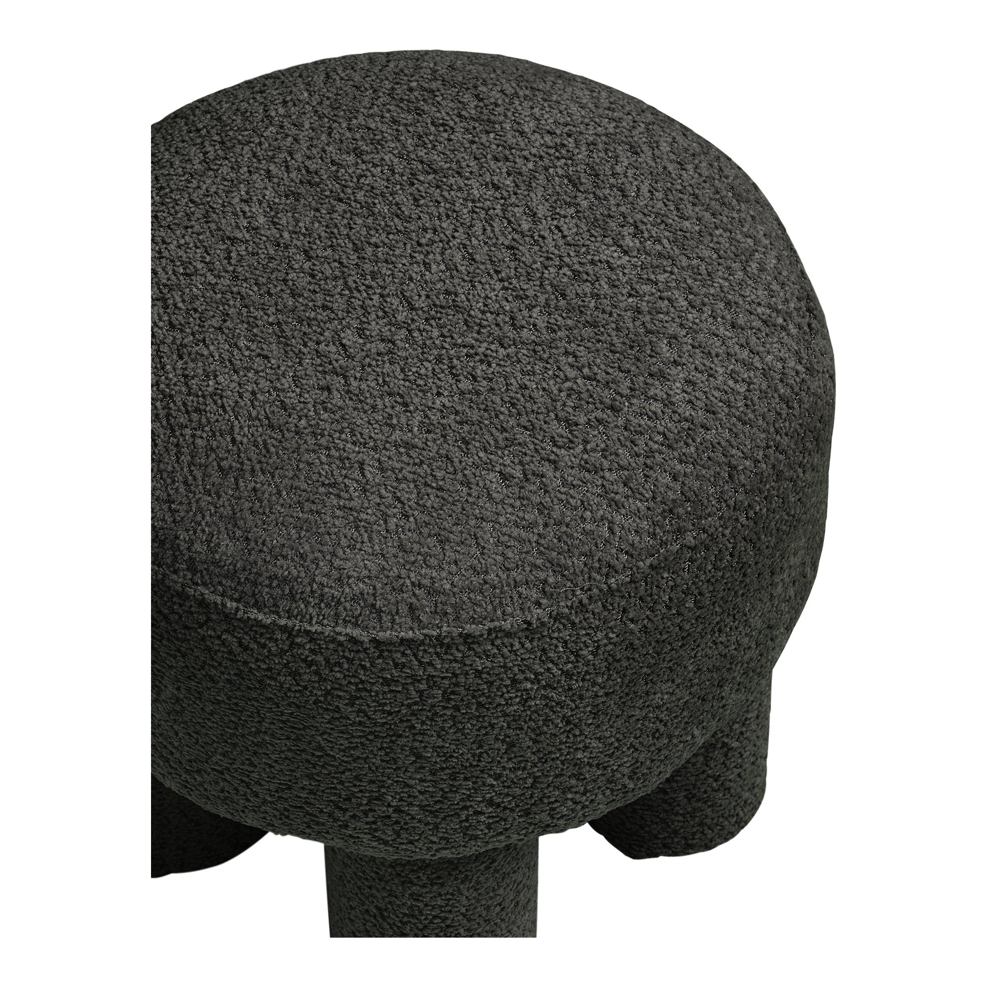 Détail texture bouclée assise ronde pouf Canberra anthracite gros plan